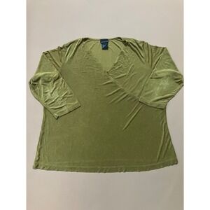 Citiknits Green Top Blouse Slinky Travel 3/4 Sleeve Knit Blouse‎ Plus Size 2X
